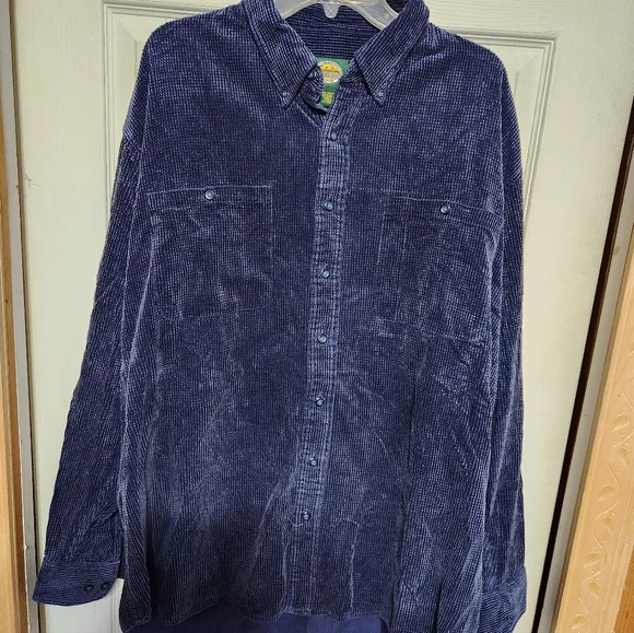 Mens Cabelas Blue Corduroy Button-Up Shirt - Picture 3 of 10